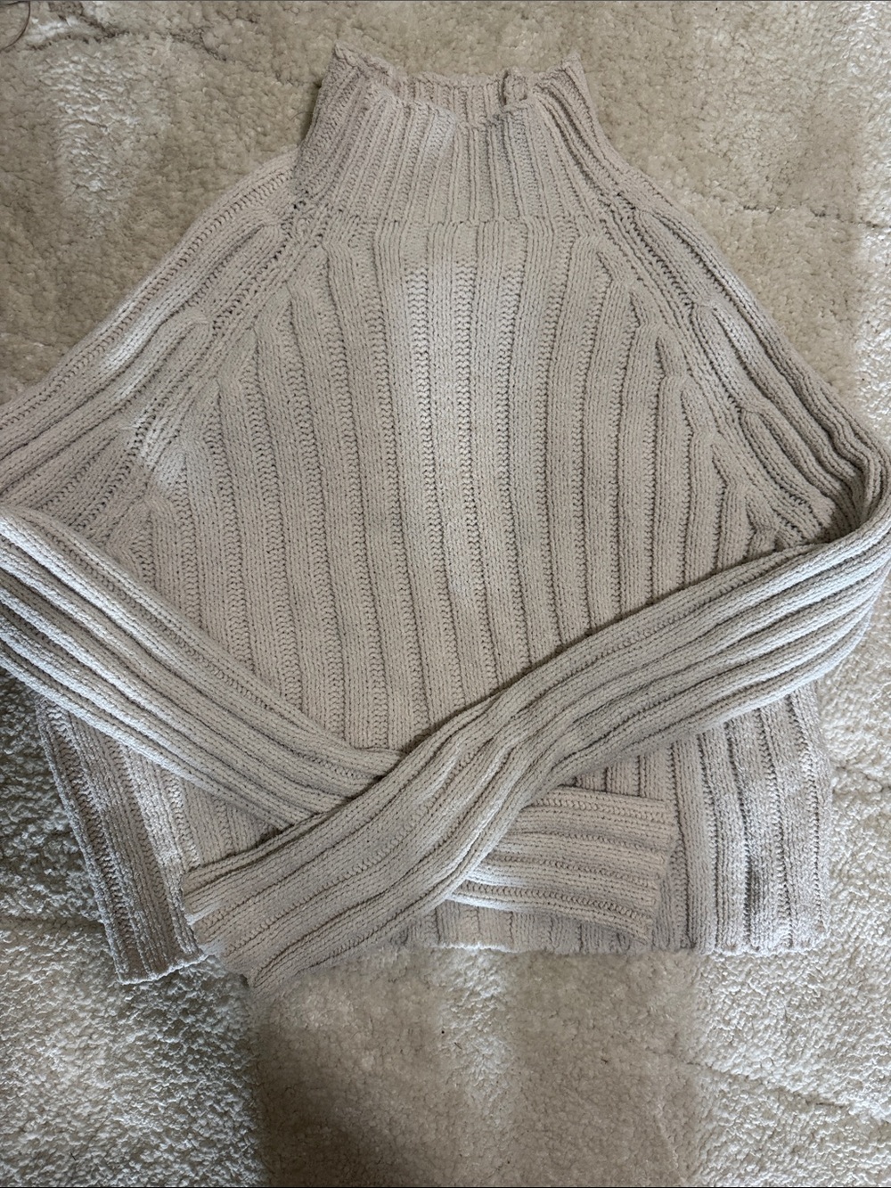 American Eagle Outfitters Cream Ribbed Mock Neck Sweater